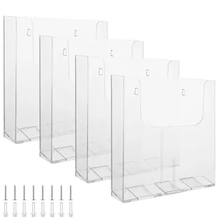 LOPYXBR 4 Stück Wandprospekthalter A4, 250x225x42mm Prospekthalter A4, Transparent Prospekthalter Wand zur Präsentation von Zeitschriften, Speisekarten in Wohnräumen, Büros, Restaurants, Hotels