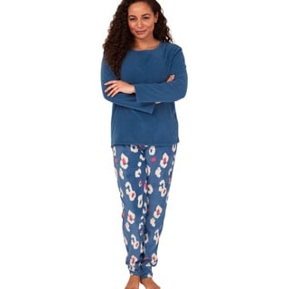 Indigo Sky Damen Women's Gemma Cosy Fleece Cuffed Pyjama Pyjamaset, Kira Animal Ocean Blue, 10-12