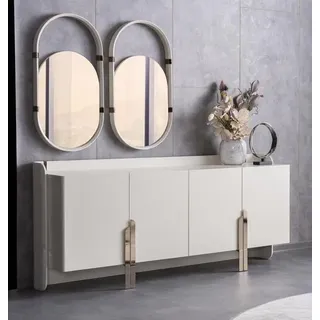 Sideboard 2x Oval Spiegele Schrank Anrichte Beistellschrank Modern Design - Weiß
