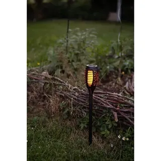 Solarleuchte, Harz, 12 LED Amber Flackernd, Ø 7,3cm H47cm, GALIX, Flammeneffekt, Solarbetrieben