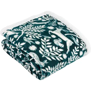 furn. Skandi Woodland Überwurf – Skandinavische Sherpa-Fleecedecke mit Waldtieren (Wald – 140x180cm)
