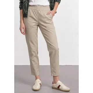 Chinohose STREET ONE, Damen, Gr. 46, Länge 28, beige (cobble stone (länge 28)), Web, Obermaterial: 66% Baumwolle, 30% Polyester, 4% Elasthan, unifarben, slim fit lang, Hosen Chinohose, Slim Leg Chino mit Elastikbund