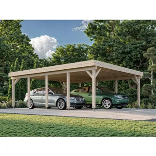 Karl Doppel-Carport 555 x 732 cm Weiß lackiert