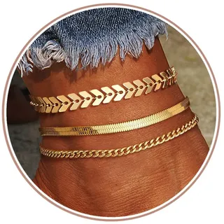 YADOCA 3Pcs Gold Fußkettchen für Damen, 14K Fussketten Set Wasserdicht Layered für Frauen Teenager Mädchen Schmuck Geschenk