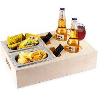 Danclit Couchbar, Sofatablett Sofa Snackspender Couchbar Snackbox mit 2 Edelstahl Snackschalen Snackspender als Geschenk für Familie Freunde