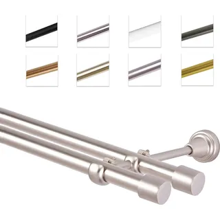 Gardinenstange Vorhangstange 19 mm mit Endkappen, einfache Montage,  Wand, 2-läufig, Chrom Matt, 320 cm - Silber