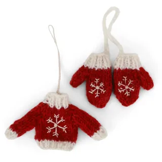 Gry & Sif Handgemacht & Fairtrade-Zertifiziert | Stilvolles dänisches Design X Nepali Kunsthandwerker | Gestrickter Pullover & Handschuhe – Rot