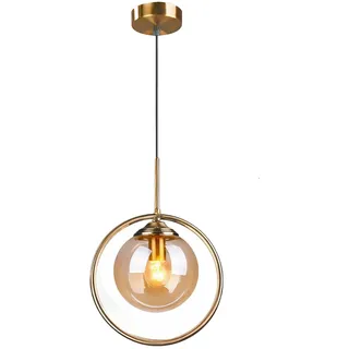 HJXDtech Pendelleuchte Esstisch Hängelampe aus Glas Vintage Pendellampe aus Metall in Messing E27 Einflammige Hängeleuchte für Küche Wohnzimmer Esszimmer & Schlafzimmer (Bernstein)