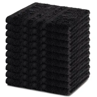Lavea® 10er Seiftuch Set, 30 x 30 cm, 100% Baumwolle Frottier 500 g/m2, Gästehandtücher und kleine Waschlappen, pflegeleicht 60 °C, Frottierserie Elena, ideal für Bad und Gäste WC, Schwarz