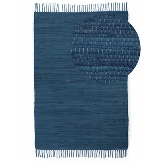 carpetfine Kelim Chindi uni Wendeteppich 90 x 160 cm Blau