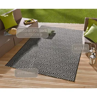 HANSE HOME NORTHRUGS In- und Outdoor Teppich Karo 160x230cm - Wetterfest Modern Geometrisches Muster Kariert Allover Design Läufer für Balkon Terrasse Garten Wintergarten Wohnzimmerteppich Wasserfest in Schwarz