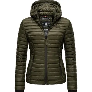 Marikoo leichte Damen Übergangsjacke kurz mitteldick gefütterte Steppjacke mit Kapuze Samtpfote Olive Gr. XS - XS