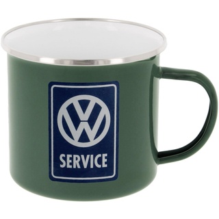 BRISA VW Collection - Volkswagen Große Emaille Kaffee-Tee-Tasse-Becher-Haferl für Camping & Outdoor T1 Bus (500 ml/VW Service/Grau)