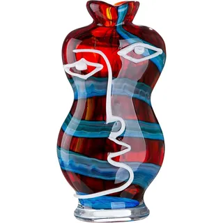 Gilde Tischvase GILDE Gesichtsvase Franco", blau, rot, B:17cm H:34cm T:11cm, Glas, Vasen, Tischvase