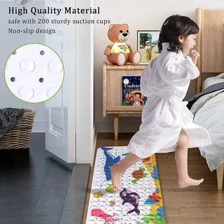 Kinderbadmat - Extra Lange Douchemat - 40 x 100 cm mit Grifffläche und Abflusslöchern - Bunt