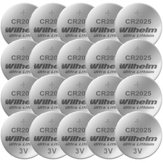 20 x Knopfzelle CR2025 Wilhelm Batterie Lithium 3V CR 2025 Industrieware...