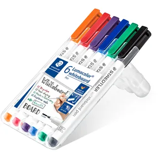 STAEDTLER Whiteboard Marker Set Lumocolor – Rückstandsfrei abwischbare Stifte für Whiteboards – Geruchsarme, schnelltrocknende Whiteboard-Stifte – Marker mit 1 mm Strichstärke in 6 Farben