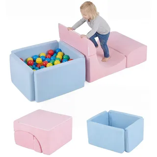 COSTWAY Schaumstoff Bausteine, Softbausteine mit Bällebad, Riesenbausteine für Klettern, Kletterblöcke, Montessori-Spielzeug für Kinder ab 3+ - Blau, Rosa