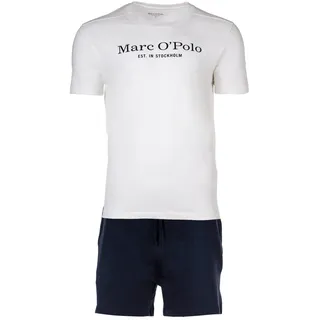 Marc O'Polo Marc O Polo Herren Schlafanzug - 2-tlg. Pyjama Set, kurz, Rundhalsausschnitt, Organic cotton Weiß/Dunkelblau XXL