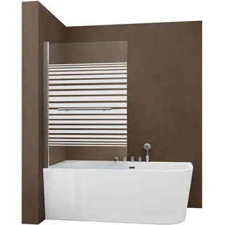 doporro Duschwand für Badewanne 90x140 cm Badewannenaufsatz Teilsatiniert | 6mm ESG-Sicherheitsglas, 180° schwenkbar, Nano-Versiegelung, 1-teilig mit Handtuchhalter, Chrom-Messingbeschläge, Cortona1122