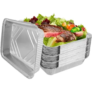 WOPPLXY 50 Stück Aluschalen Grill, 31,5 x 21,5 x 5 cm Alu Schalen für Grill, 2250ml Alu Grillschalen für Backen, Kochen, Braten (Ohne Deckel)