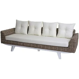 Mendler Sofa HWC-M32, 4-Sitzer Couch Rattansofa Loungesofa mit Kissen, 209cm Kubu Rattan natur Stoff/Textil Polster creme