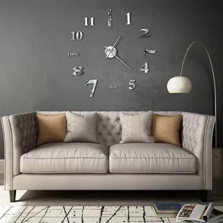 3D-Wanduhr Modernes Design 100 cm XXL Silbern - Silber