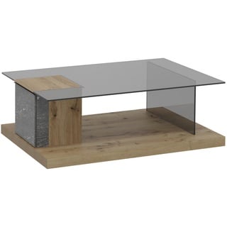 Voglauer Couchtisch , Graphitfarben, Grau, Wildeiche , Holz, Glas, Stein , Wildeiche , furniert, massiv , rechteckig , Wange, Bodenplatte , 75.6x42.3x120.6 cm , Goldenes M, Made in Austria , Stauraum , Holzmöbel, Holztische, Wohnzimmertische Holz, Couchtische Holz