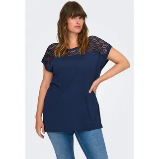 Spitzenshirt ONLY CARMAKOMA "CARFLAKE LIFE S/S MIX TOP JRS NOOS", Damen, Gr. M, blau (naval academy), Jersey, Obermaterial: 100% Viskose, unifarben, normal normal, Rundhals, Shirts Spitzenshirt, Viskose, regular fit
