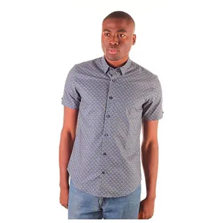 Ben Sherman Faded Square Print Kurzarmhemd - Blue - L