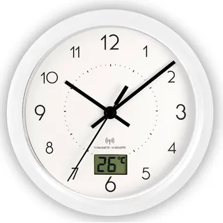 Funk-Badezimmeruhr mit Saugnäpfen 170 mm Geräuscharm Japanisches Quarzuhrwerk Werkzeuglose Montage - Weiß