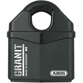ABUS Vorhangschloss Granit 37RK/80 SZP - Sicherheitslevel 10, Schwarz | Gehärteter Spezialstahl, Black Granit Korrosionsschutz - für Lagerhallen, Container & LKW - inkl. 2 Schlüssel &