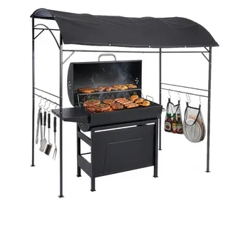 Relaxdays Grillpavillon 1,5 x 2,2 m Schwarz/Grau