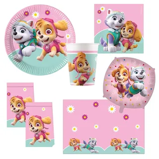 Procos - Paw Patrol Geburtstag Deko, 46-Teilig, Pappteller, Becher und Servietten für Kindergeburtstag, Partygeschirr