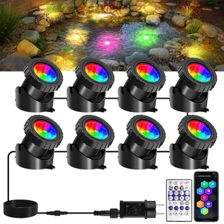 T-SUNUS Teichbeleuchtung LED Unterwasser, 8 in 1 Unterwasser Strahler RGB mit Bluetooth APP Fernbedienung Unterwasserbeleuchtung Teich RGB IP68 Wasserdicht Poolbeleuchtung für Garten Patio