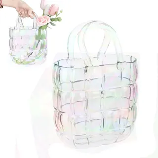 Vase Quadratisch Glas, Vase Handtasche Dekorative Bunt Handtasche Blumenvase Taschenform Glas Handgemachte Modern Tischvase Deko Für Blumen Tulpen Potpourri Kleine Fische Bonbons
