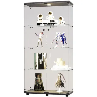 Vitrine LED-Glasvitrine Schwarz Mit 2 Türen, 4 Ebenen , Holz , 36.49x163.9x80.49 cm , Esszimmer, Vitrinen, Vitrinenschränke