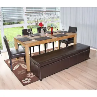 MCW Garnitur Sitzgruppe Bank mit Aufbewahrung Kriens XXL+4 Stühle Littau, Leder ~ braun