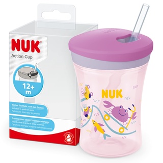 NUK Action Cup Trinklerntasse mit Trinkhalm lila, 230ml (10255600)