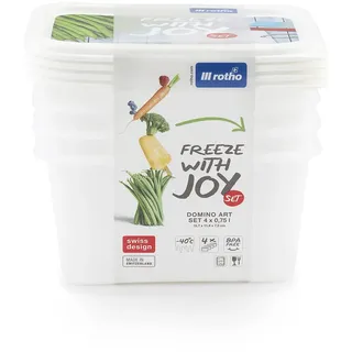 Rotho Domino 4er-Set Gefrierdosen 0.75l mit beschreibbarem Motiv auf dem Deckel, lebensmittelechter Kunststoff (PP) BPA-frei, weiss, 4 x 0.75l (15.7 x 11.8 x 13.2 cm)