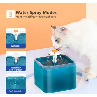 Katzenwasserbrunnen, leise Pumpe mit LED-Beleuchtung, 2L ,3 Wasser-Modi und Wasserstandsanzeige, ideal für Katzen und kleine Hunde