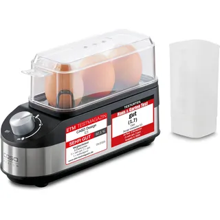 CASO Design CASO E3 Eierkocher, stufenloser Drehregler für den gewünschten Härtegrad von weich bis hart, Zeit-, energie- und wassersparend im Vergleich zu Eiern aus dem Kochtopf, hochwertige Edelstahlblende