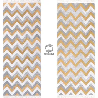 jimri Teppich Läufer - Boho Kelim Teppich, Wohnzimmerteppich, Schlafzimmer, und Küchenteppich, Flur Teppich, 60 x 90 cm Zigzag-Gold, - Gold