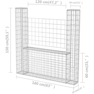vidaXL Gabionenkorb U-Form 160 × 20 × 150 cm