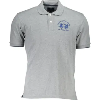 Graues Herren Kurzarm-Poloshirt mit Stickerei & Kontrastdetails - Grau