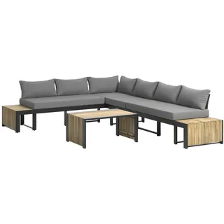 Ambia Garden Loungegarnitur , Anthrazit, Grau, Akaziefarben , Holz, Metall, Textil , Akazie , Füllung: Faserbällchen, Vlies,Baumwollfüllung, Vlies, Komfortschaum , Eckteil, L-Form , 311x246 cm , Gartenmöbel, Loungemöbel, Loungegarnituren