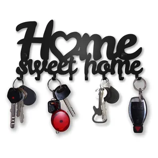 SIRHOLDEER Schlüsselbrett Home Sweet Home 10 Haken Farbe Schwarz