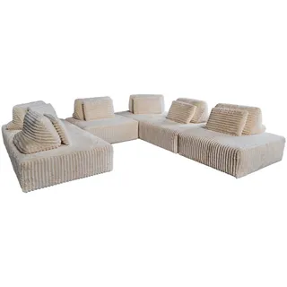 Kawola Modulsofa Wiolo Soft 6 Module 6 Kissen Cremeweiß Cord , Kunststoff , Echtholz , Füllung: Schaumstoff , 333x84x333 cm , Wohnzimmer, Sofas & Couches, Sofas