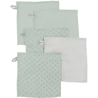 roba 5er Set Waschlappen 'Lil Planet‘ frosty green, Musselin, Bio-Baumwolle, GOTS, 25 x 25 cm