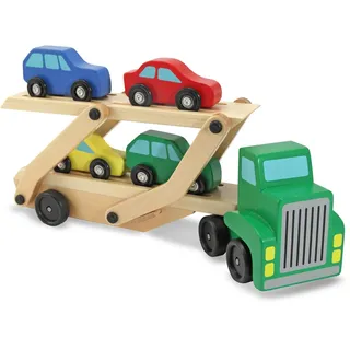 Melissa & Doug - Autotransporter aus Holz - Spielset bestehend aus 1 LKW und 4 Spielzeugautos aus Holz, für Kinder ab 3 Jahren